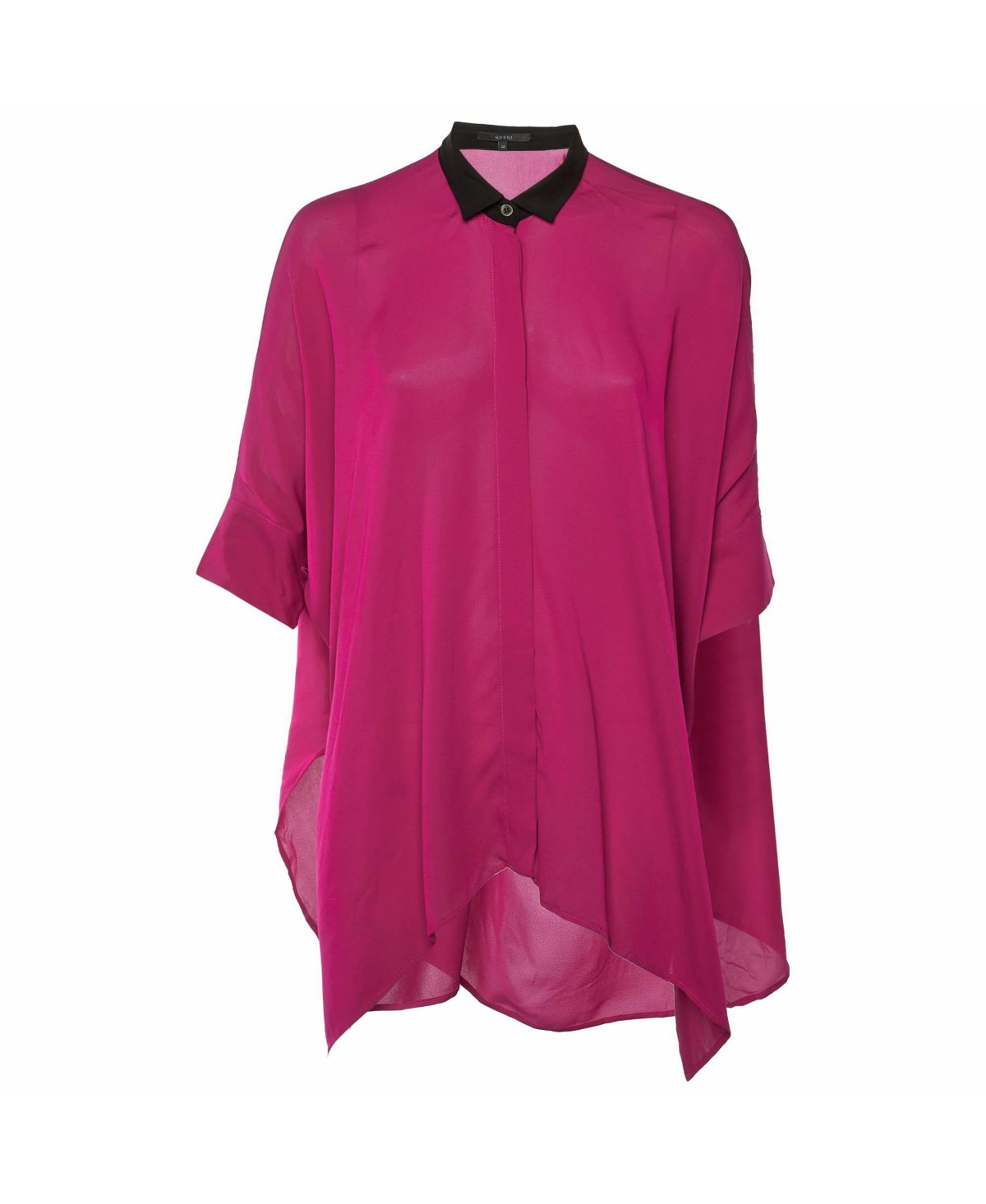 Pre-Owned Gucci Women's Contrast Collar Draped Silk Blouse - Pink