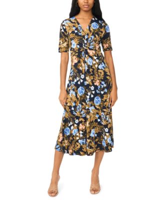 Women's V-Neck Twist-Front Midi Dress