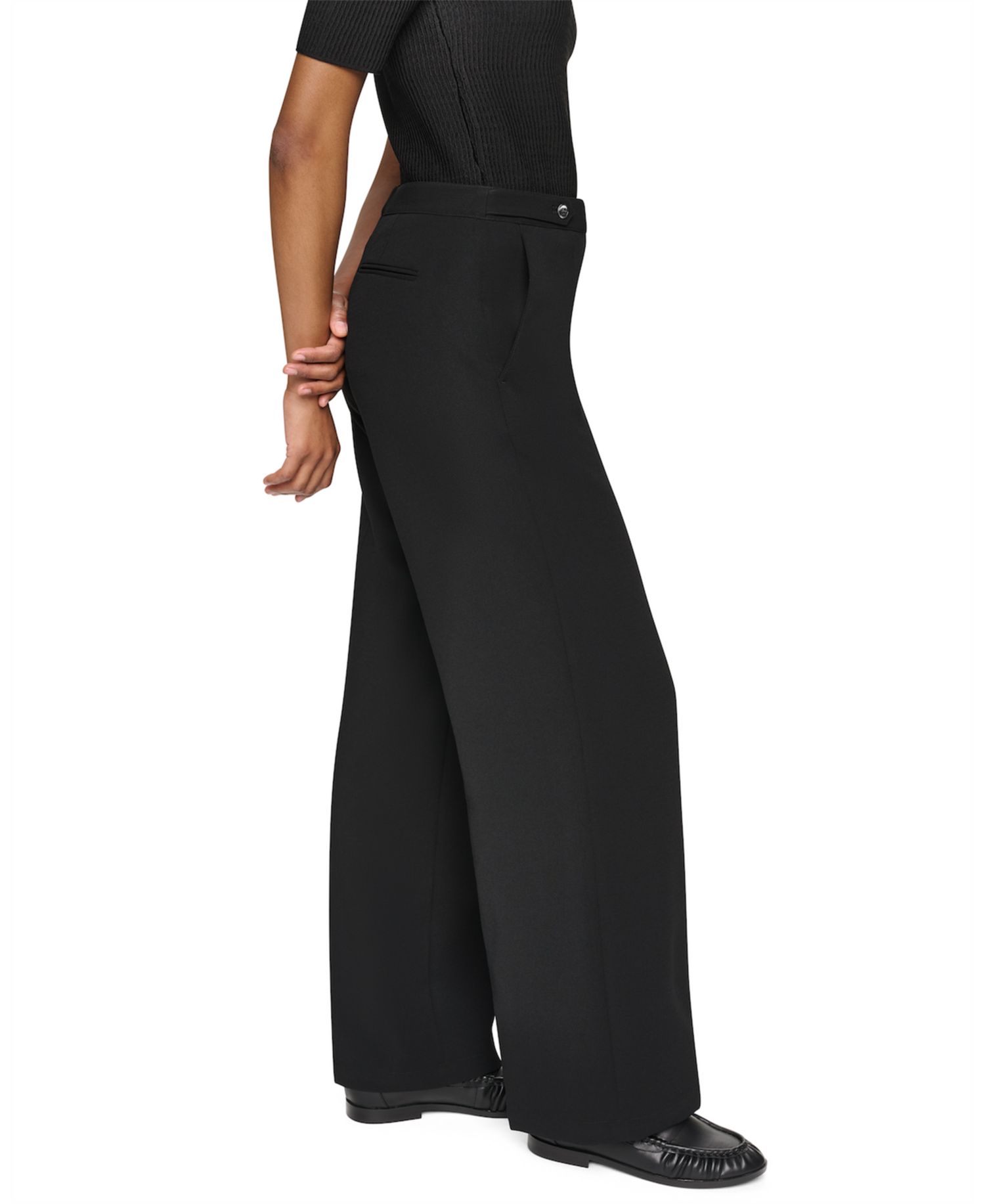 Petite High-Rise Straight Textured Crepe Pants