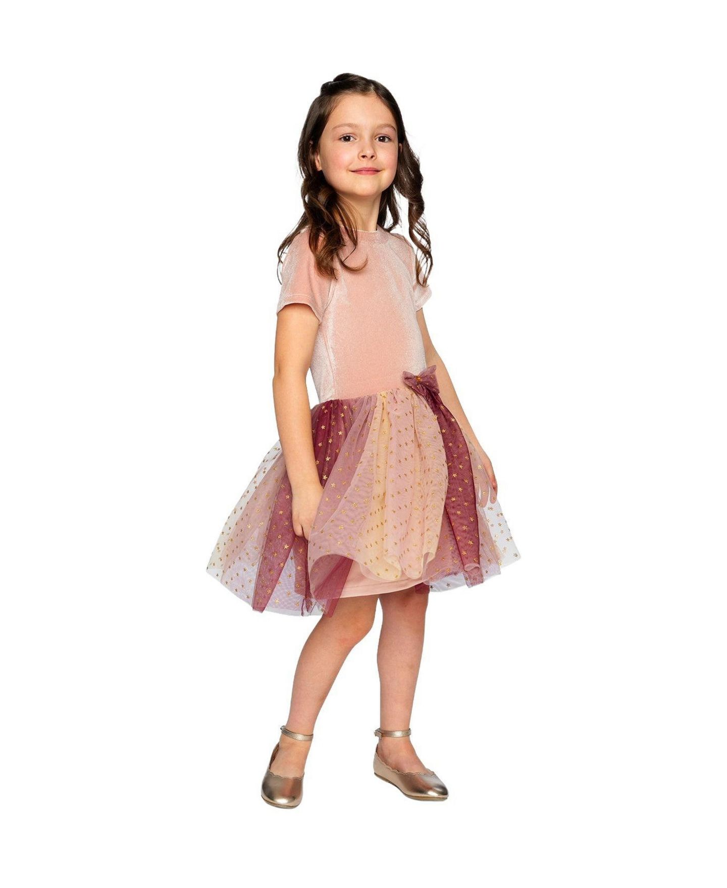 Платья Deux par Deux Bi-Material Dress with Gradient Print Skirt для девочек, цвет: Розовый — фото 2