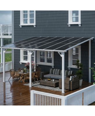 Wall Mounted Gazebo Iron Frame Lean-to Canopy with PC Roof, High-Low Patio Awning for Door Window Backyard