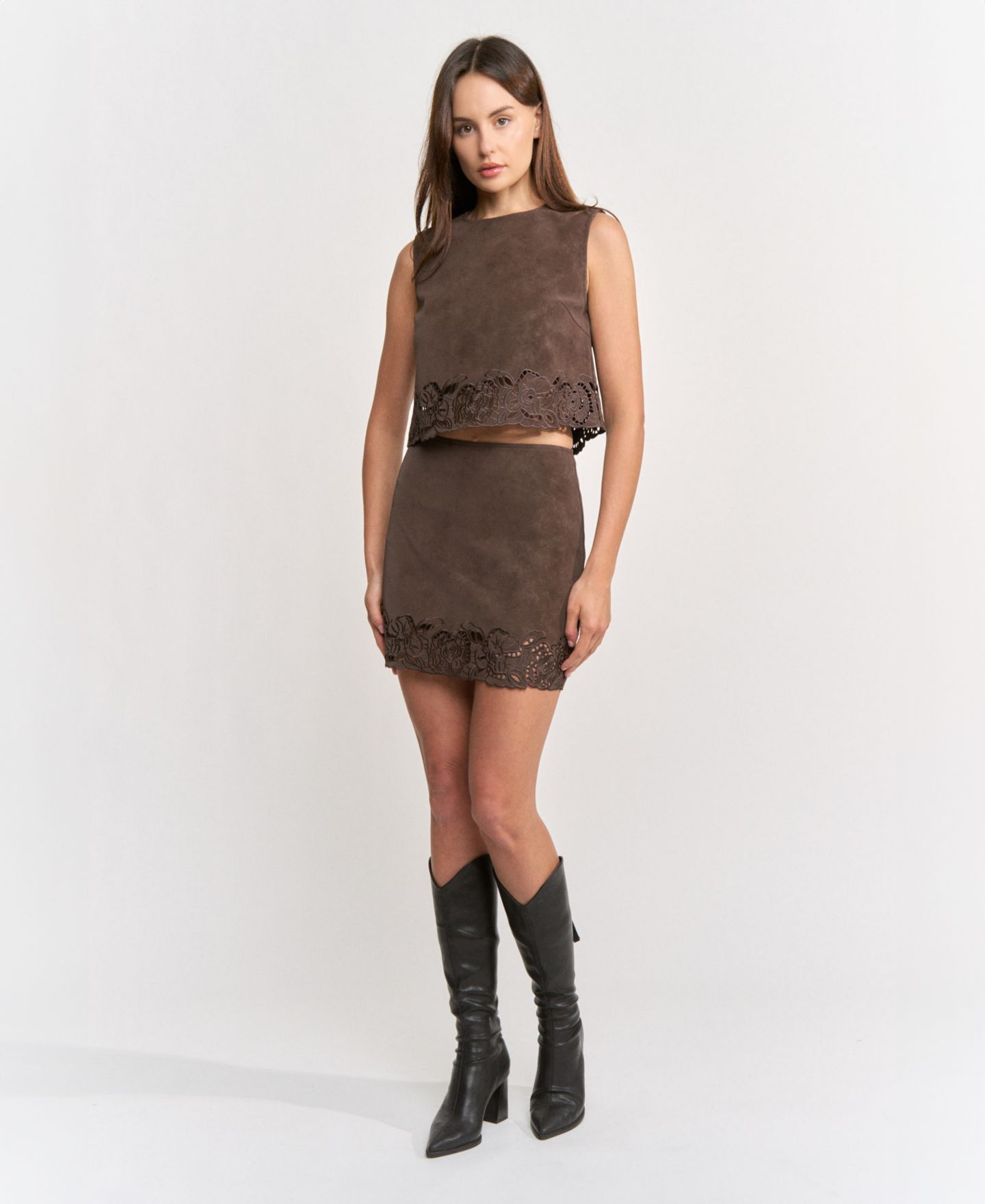 Женская юбка En Saison Pauline Zipper Back Mini, цвет: Тёмный коричневый — фото 2