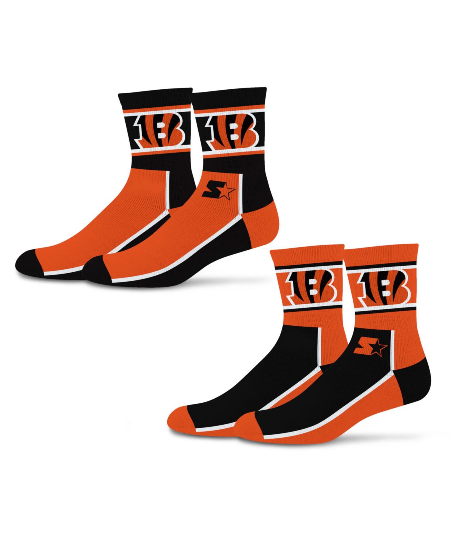 Men's and Women's 2-Pack Black/Orange Cincinnati Bengals Double Color Block Mid-Crew Socks