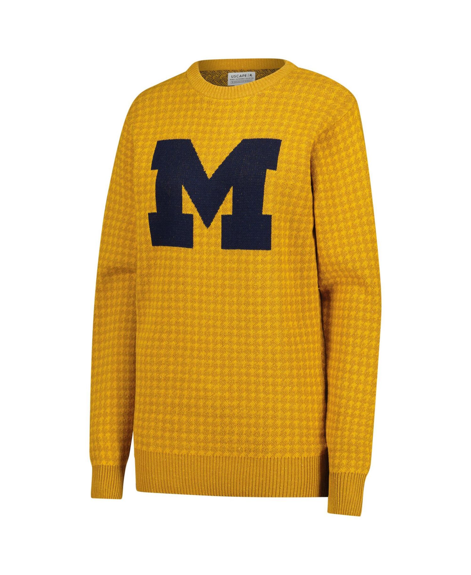 Men's and Women's Maize Michigan Wolverines Renew Knit Vintage Houndstooth Sweater
