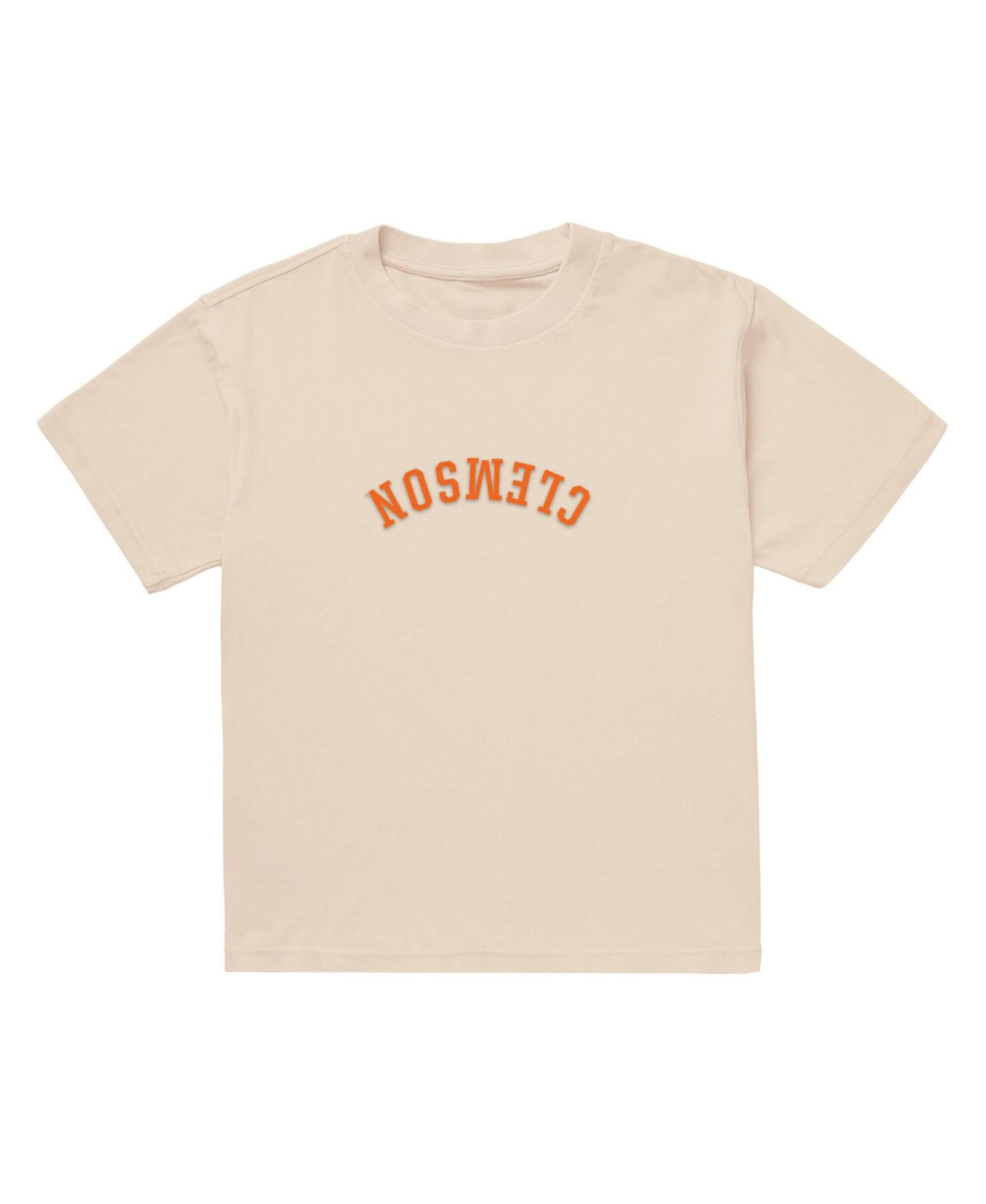 Men's Cream Clemson Tigers Upside Down Embroidered Vintage Heavyweight T-Shirt