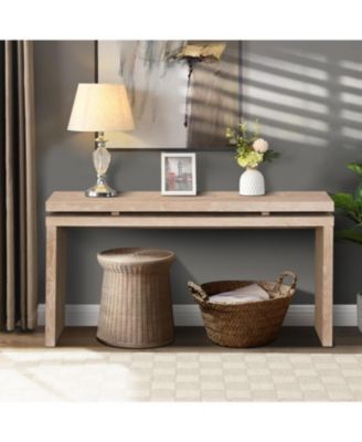 60" Antique Farmhouse Console Table, with Double Board Suspension Design, Solid Wood Sofa Table, for Hallway Living Room