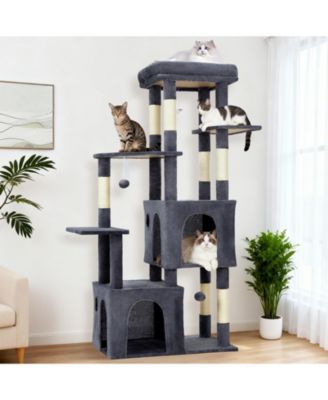 61" Cat Tree for Large Cats with perch, 2 condos, sisal scratching posts, toys, and sturdy multi-level design for Maine Coons.