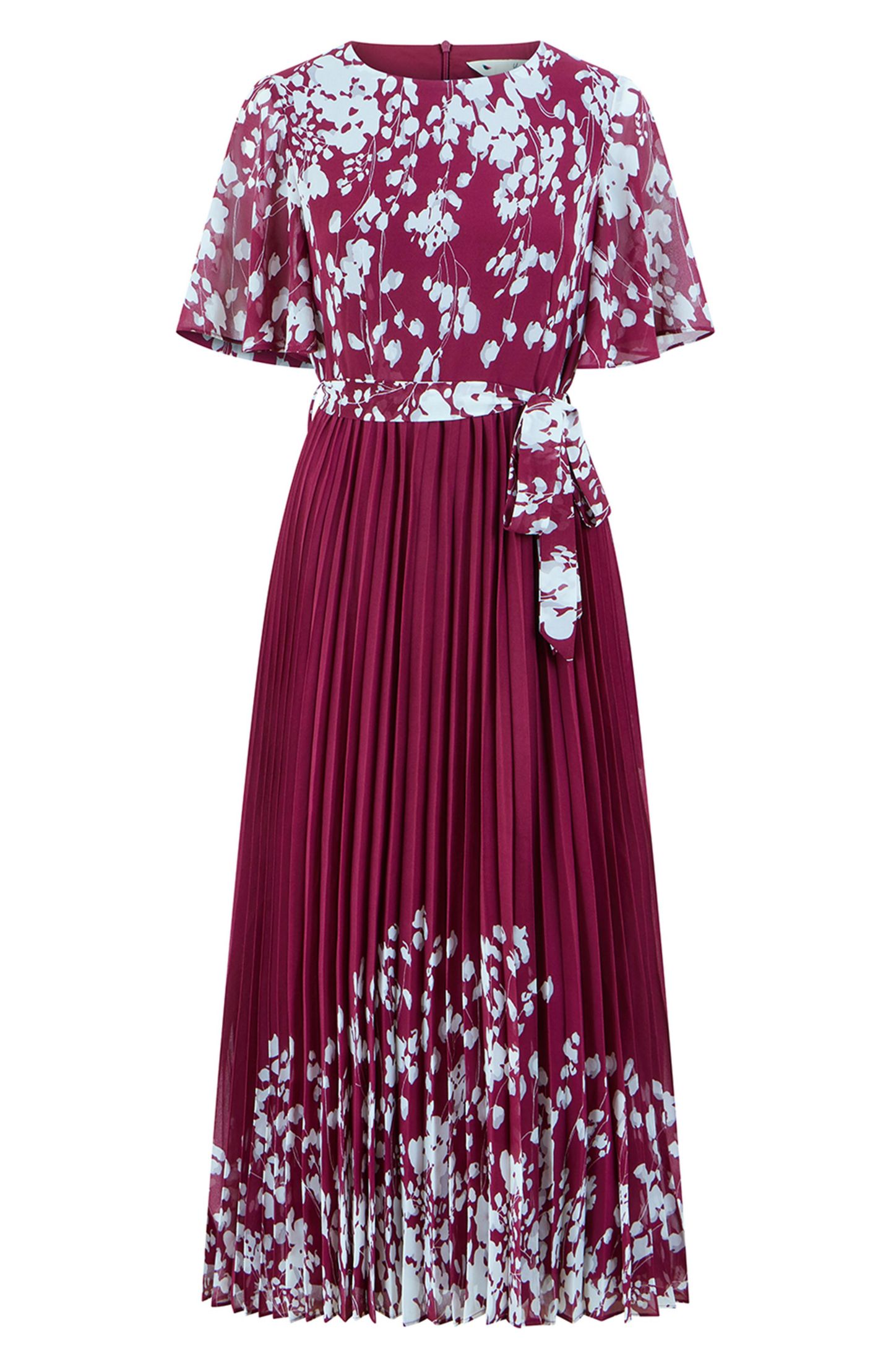 Женское платье Yumi Short Sleeve Pleated Midi, цвет: Бордовый — фото 2