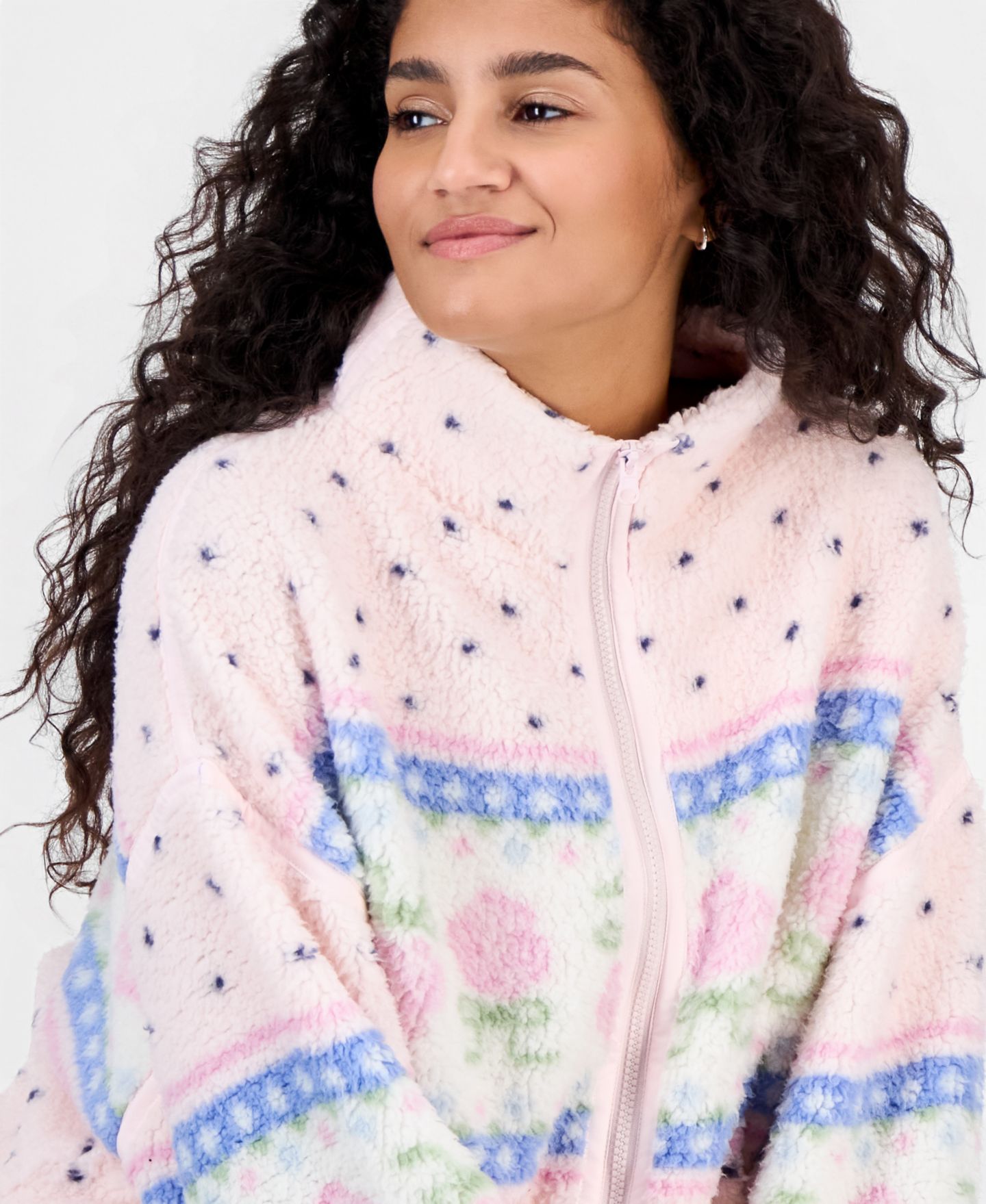 Женская куртка Hippie Rose Printed Sherpa Zip Up Fairisle, цвет: Розовый — фото 2