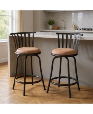 Set of Two 24" Microfiber and Metal Low Back Counter Height Swivel Bar Chairs