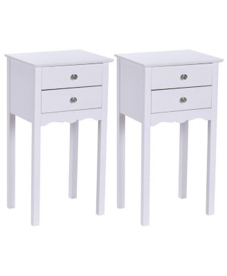 2 piece Side Table End Accent Table Night Stand with 2 Drawers