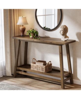 41.3" Farmhouse Console Table, Solid Wood Entryway Table with Storage Shelf