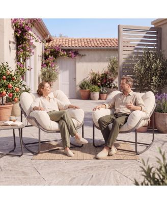 2 PCS Outdoor Rocking Chair, Papasan Rocking Chair with Thick Cushion, Comfy Wicker Reading Lounge, Indoor Bed-Like for Bedroom, Balcony