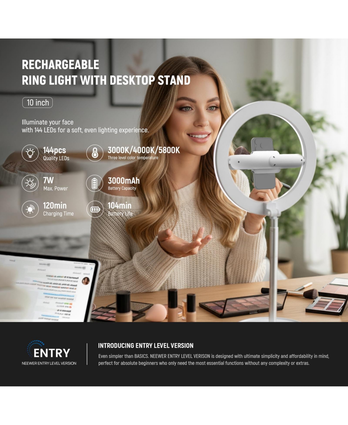 Neewer CRI85 Ring Light with 7W, 3000mAh, CRI85 for select iPhone models