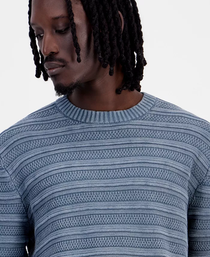 Men's Acid-Washed Textured Stripe Long-Sleeve Sweater - thumbnail 5