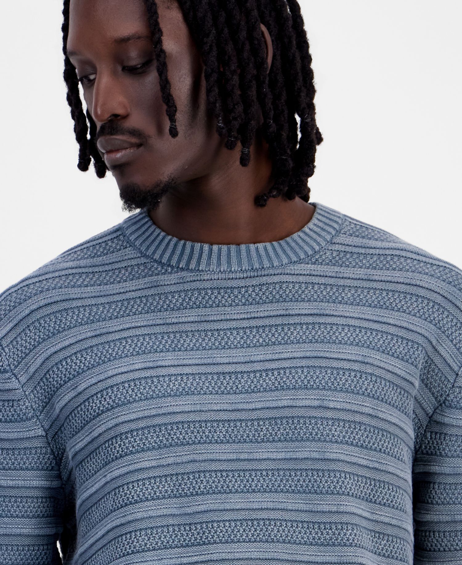 Men's Acid-Washed Textured Stripe Long-Sleeve Sweater