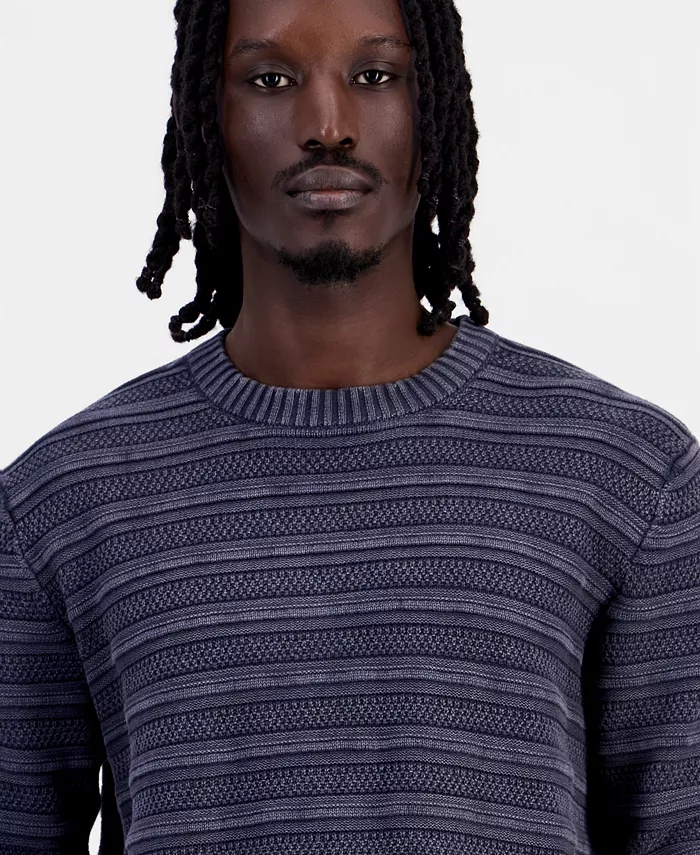 Men's Acid-Washed Textured Stripe Long-Sleeve Sweater - thumbnail 2