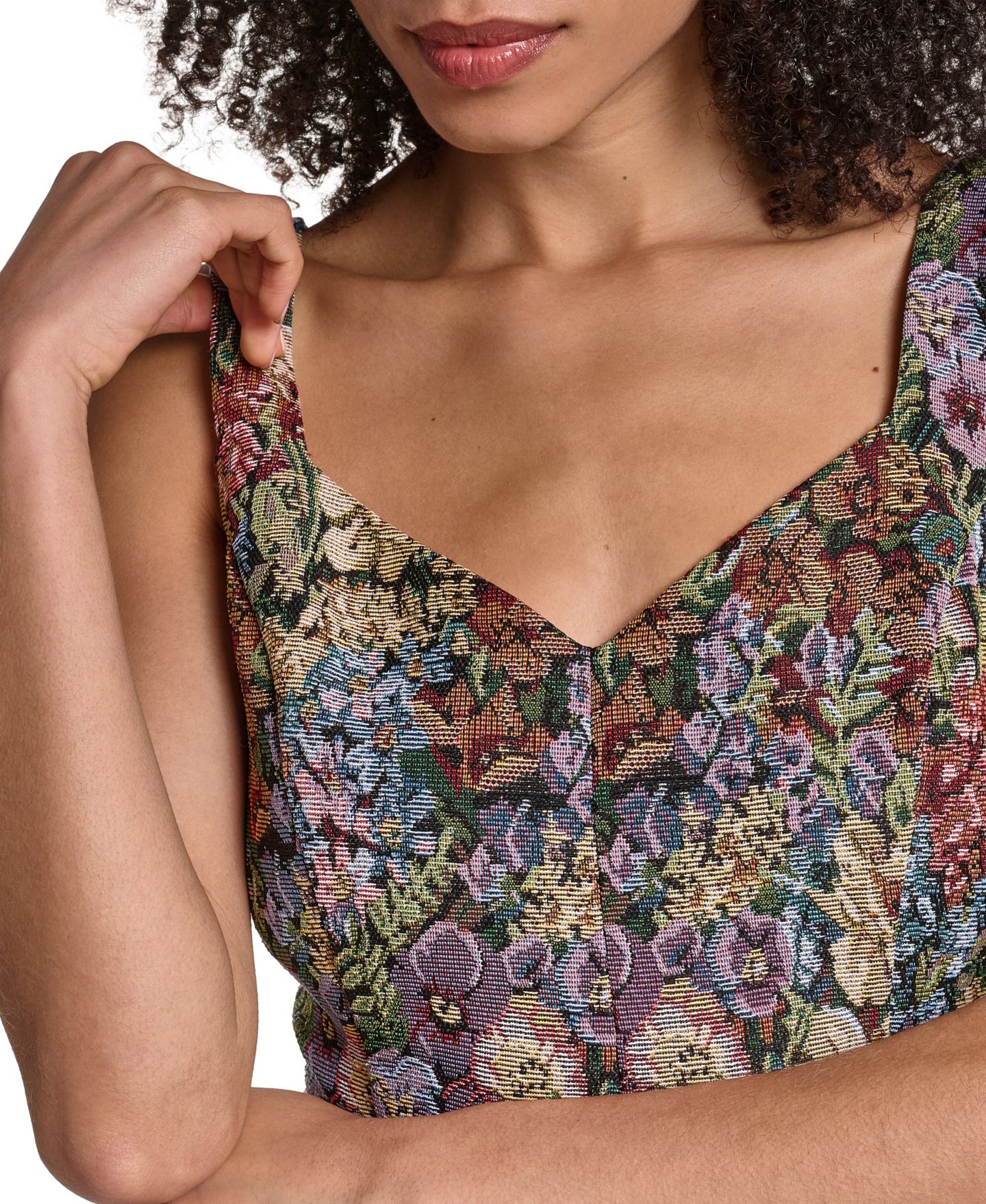 Женское платье KARL LAGERFELD PARIS Floral Tapestry Jacquard Fit & Flare, цвет: Синий разноцветный — фото 4