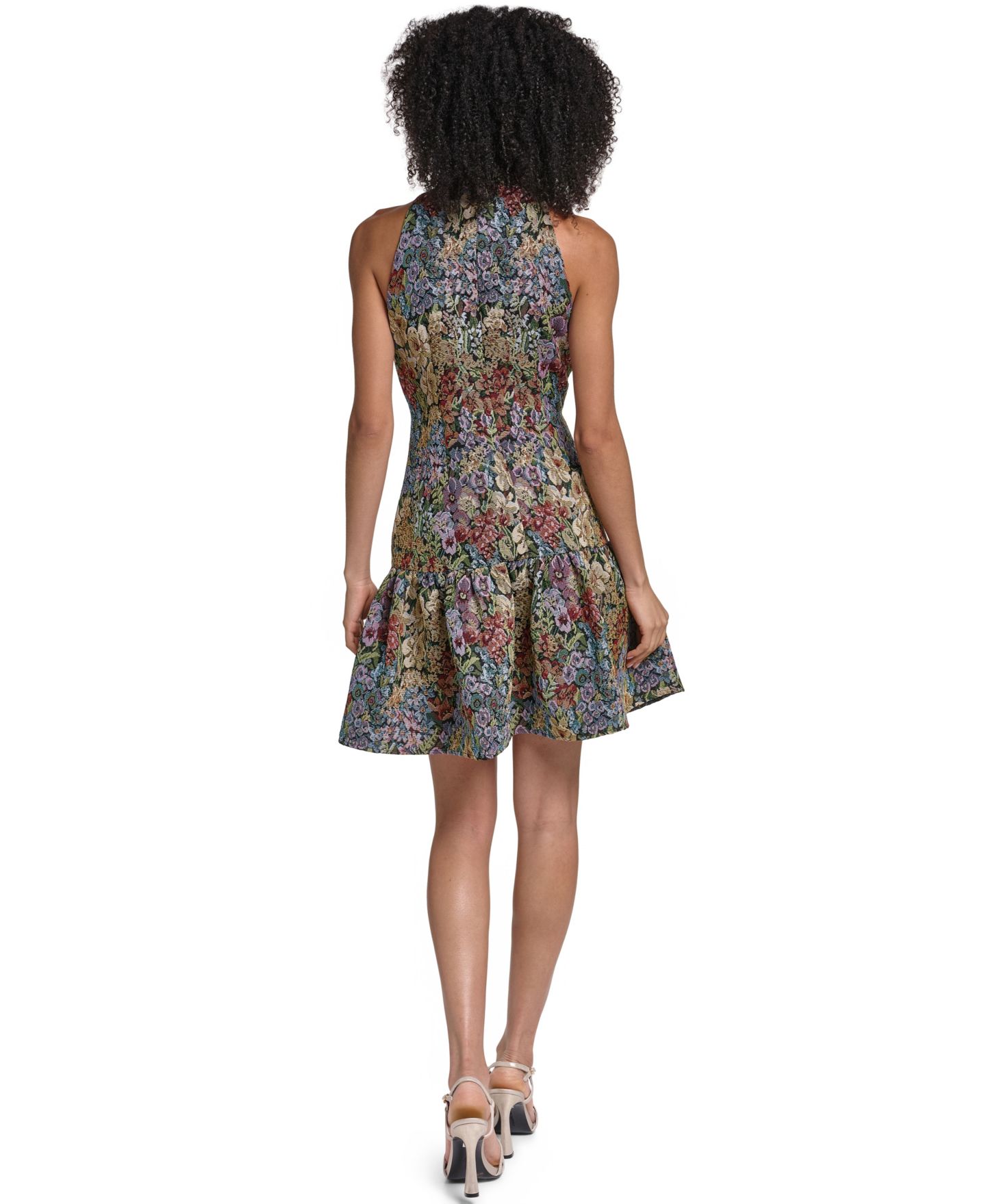 Женское платье KARL LAGERFELD PARIS Floral-Tapestry Drop-Waist Halter, цвет: Синий разноцветный — фото 5