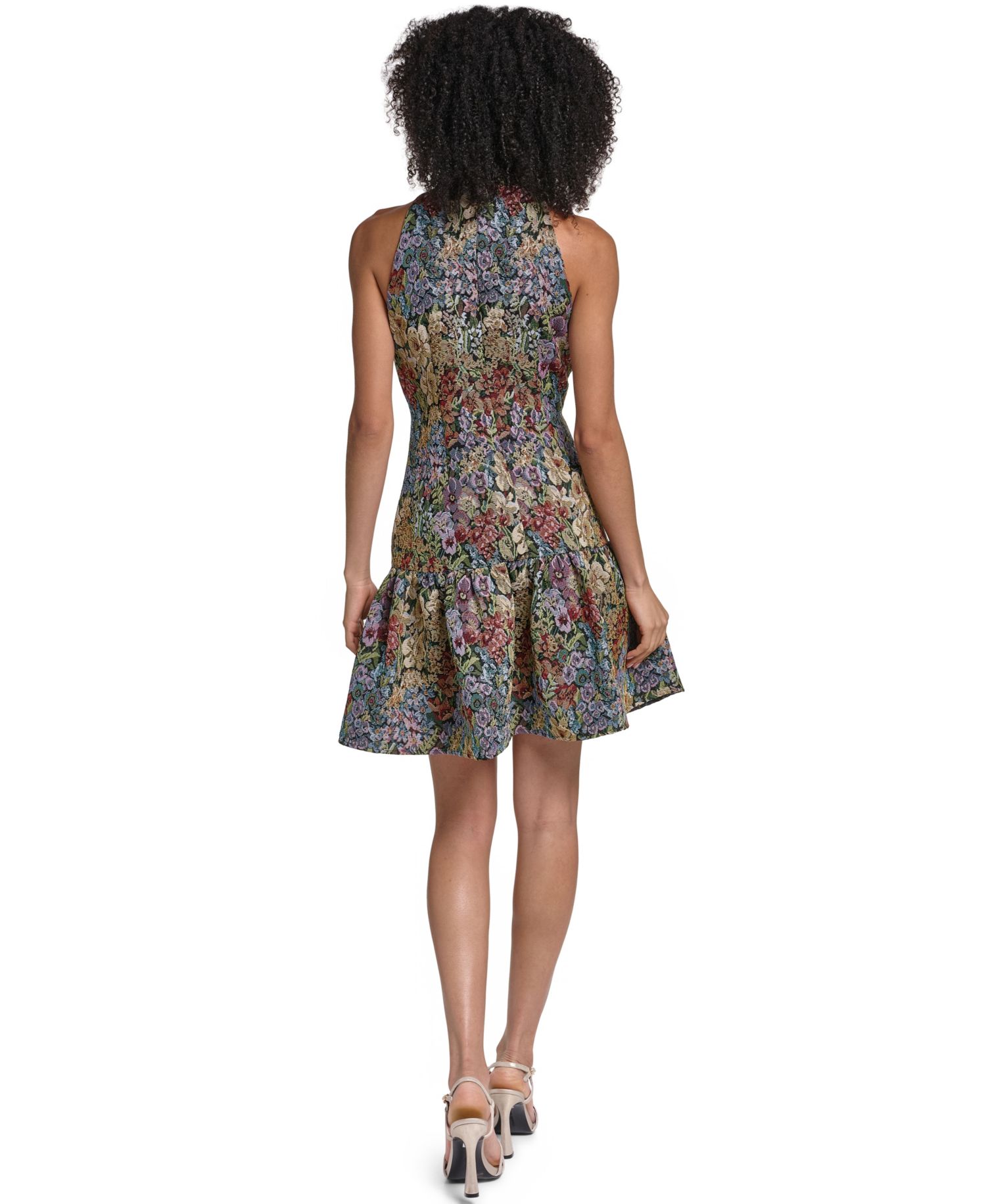 Women's Floral-Tapestry Drop-Waist Halter Dress