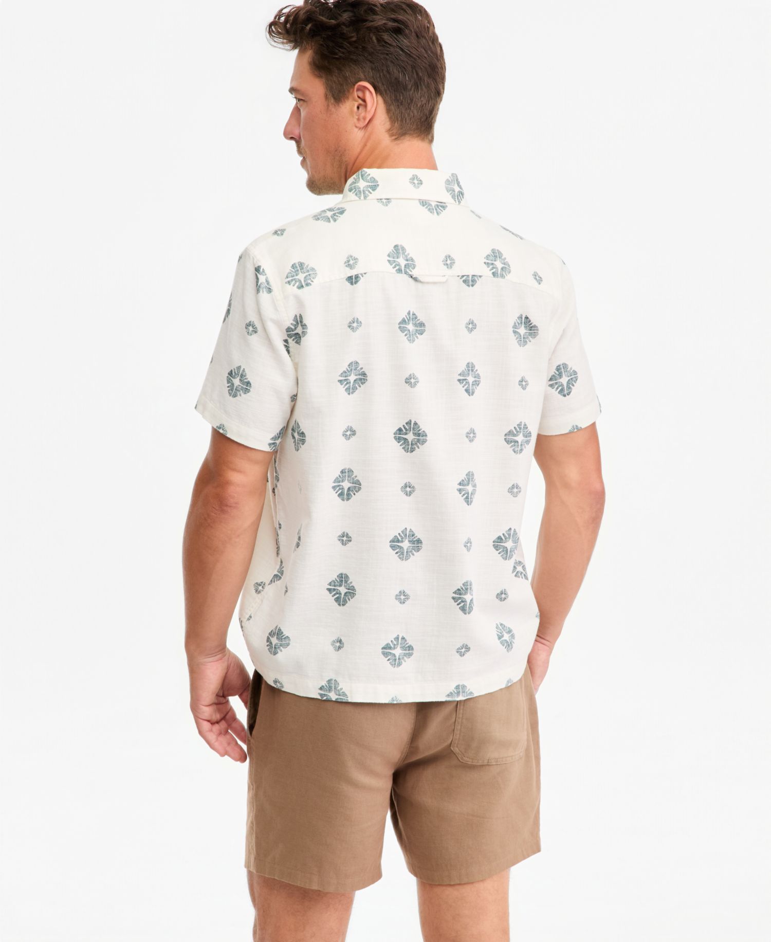 Men's Short-Sleeve Geometric Cotton Button-Up Shirt