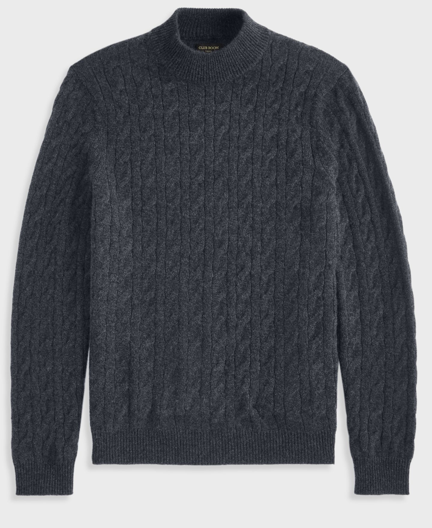 Мужской свитер Club Room Premium Cashmere Cable-Knit Turtleneck, цвет: Тёмный угольный — фото 6