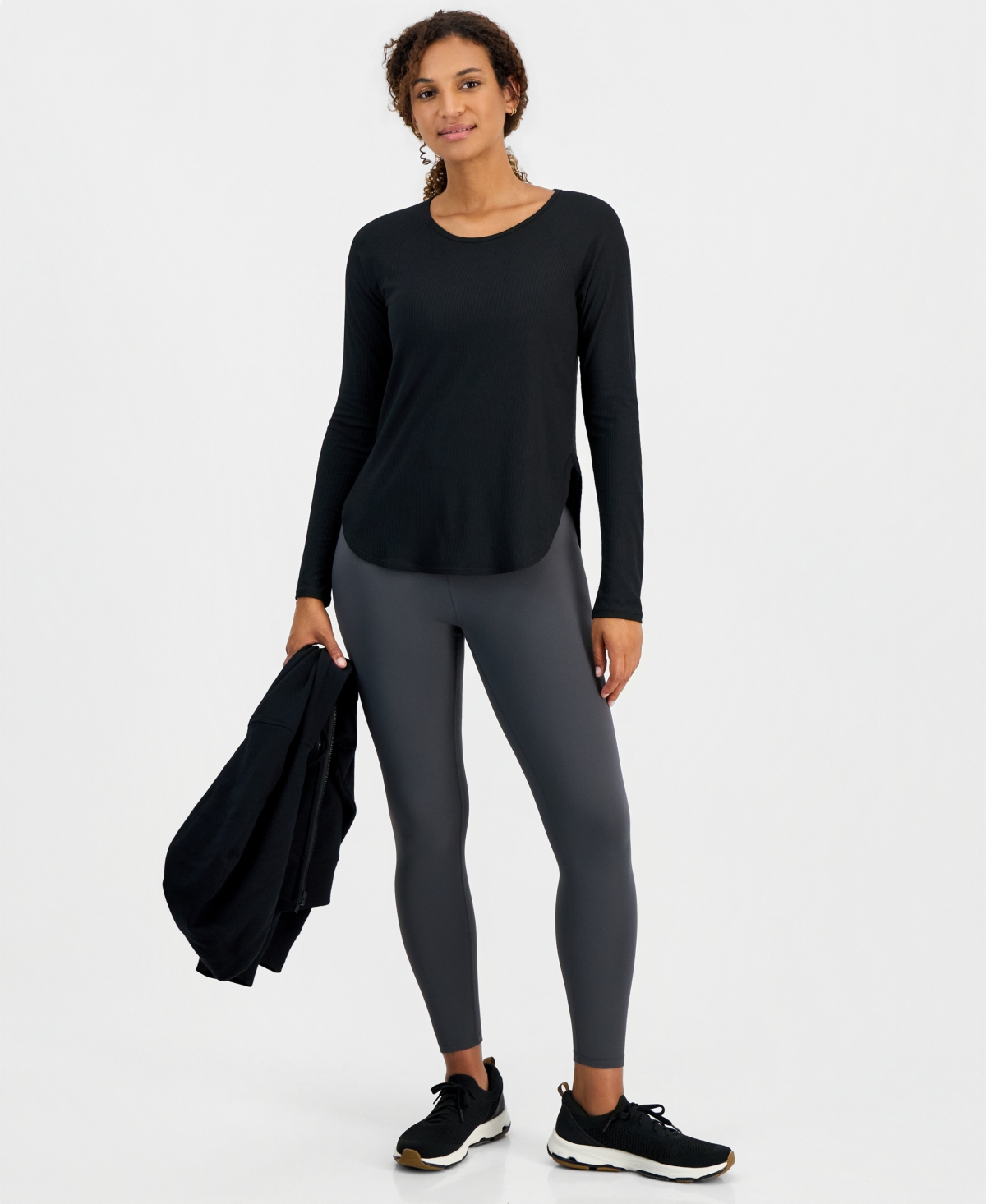 Id Ideology Women's Ribbed Crewneck Long-Sleeve T-Shirt, Macy's Exclusive