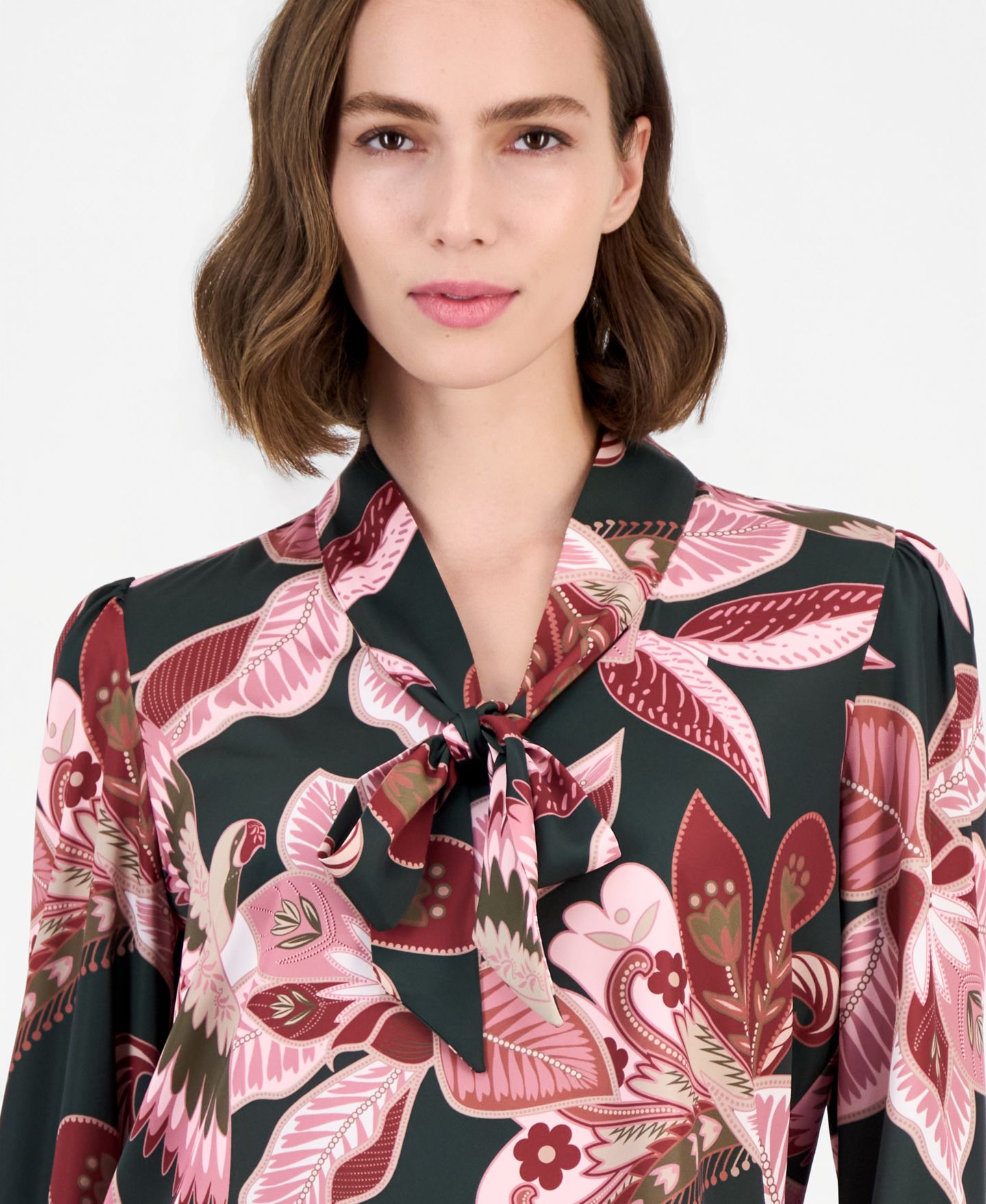 Женская блузка T Tahari Long-Sleeve V-Neck Bow Tie Floral-Print, цвет: С принтом — фото 3