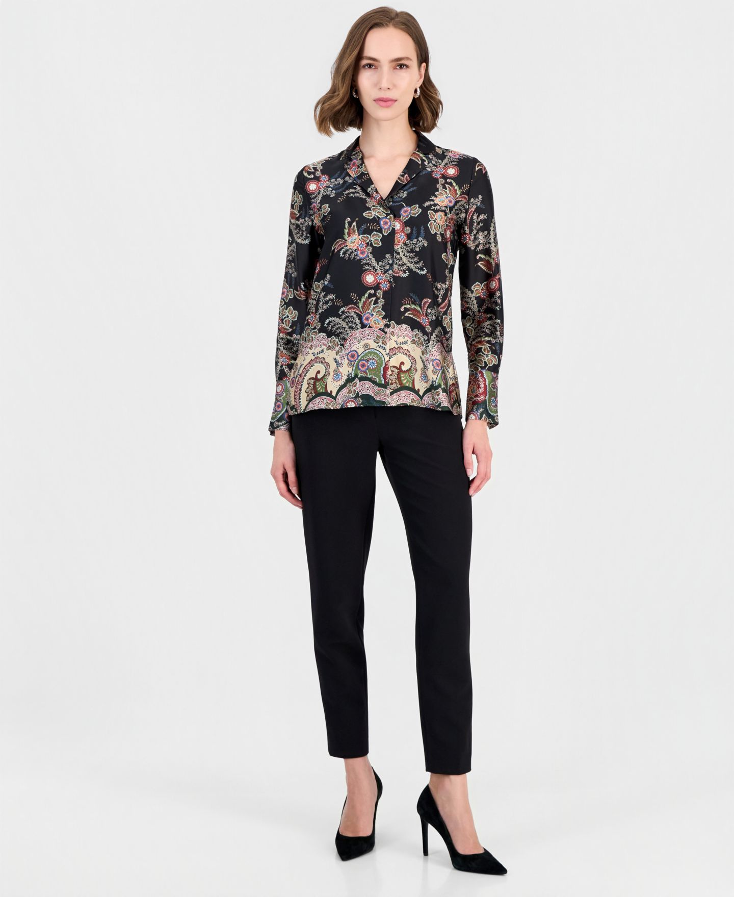 Женская блузка T Tahari Long-Sleeve Split-Collar Paisley-Print, цвет: С принтом — фото 3