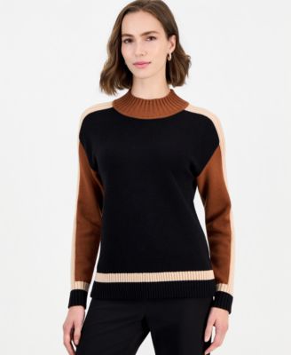 Women's Mock Neck Long-Sleeve Colorblock Pullover
