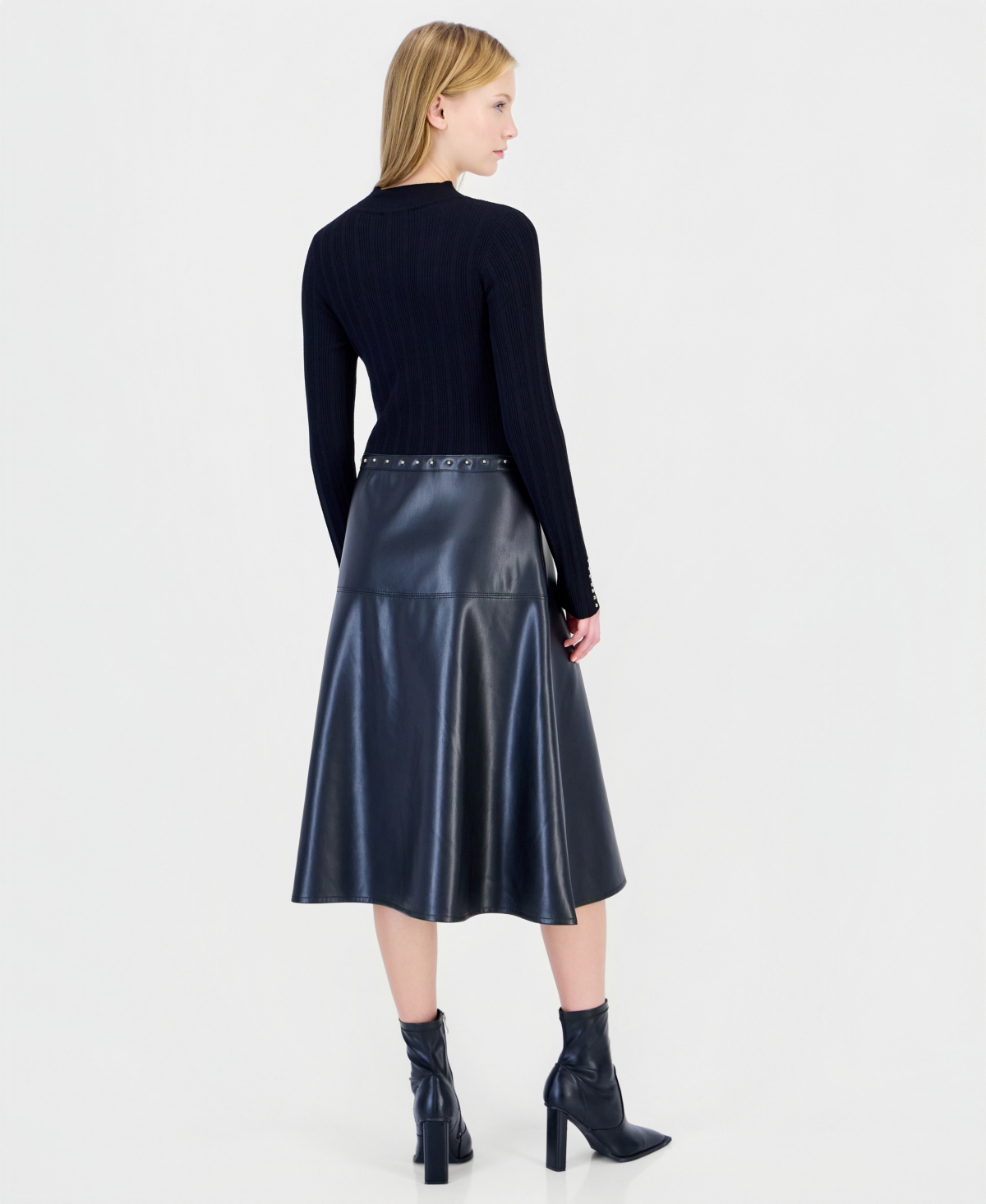 T Tahari Women's Long-Sleeve Mock Neck Midi Dress
