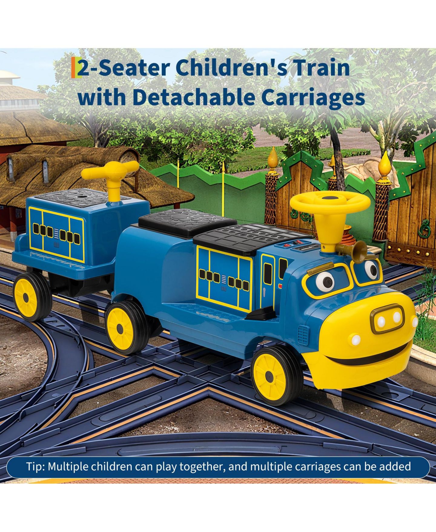 Детская игрушка homfan Licensed Chuggington Toy Train 12V Battery-Powered Ride-On with Music, 22.2"L x 14.6"W x 19.3"H, for 2 Players, 3–6 лет, цвет: Синий — фото 3