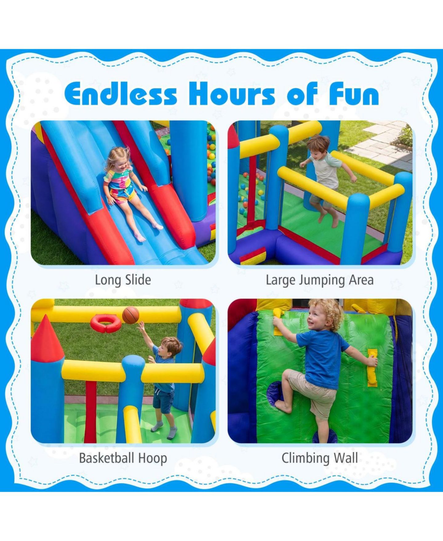 Детская игрушка Slickblue Kids Inflatable Bounce House with Slide and Included Blower, 3–12 лет, цвет: Разноцветный — фото 8