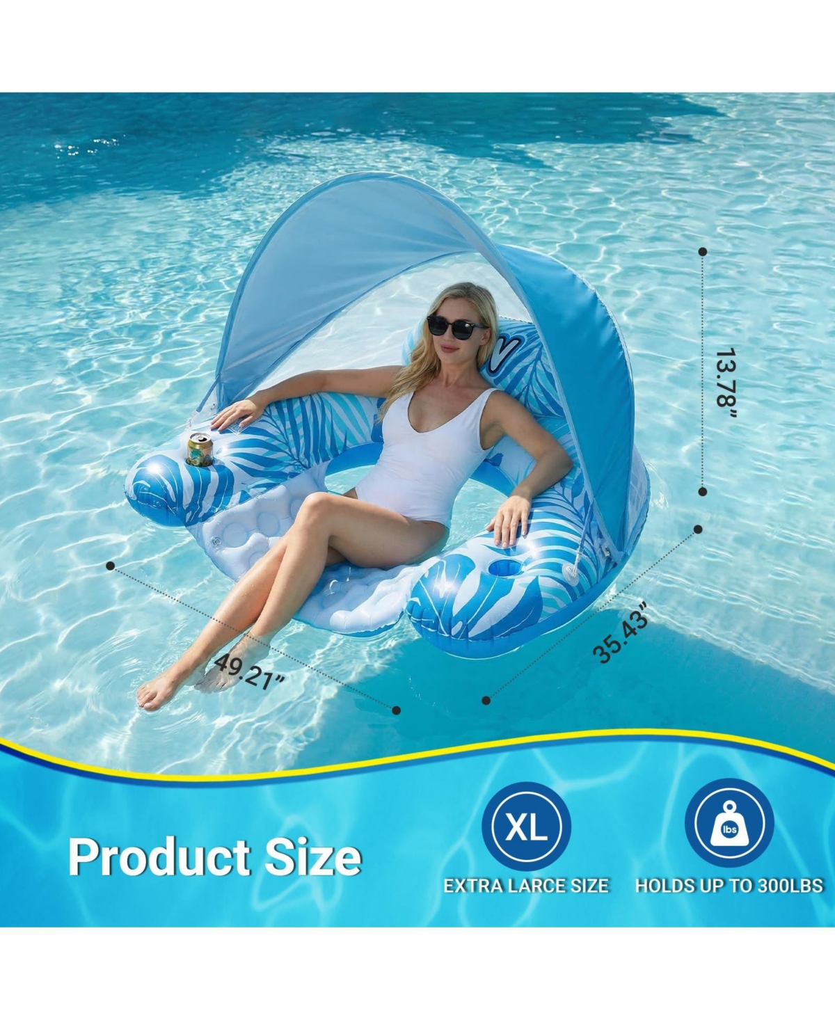 Aofar Pool Float Inflatable Chair Lounge Sun Shade Drink Holder