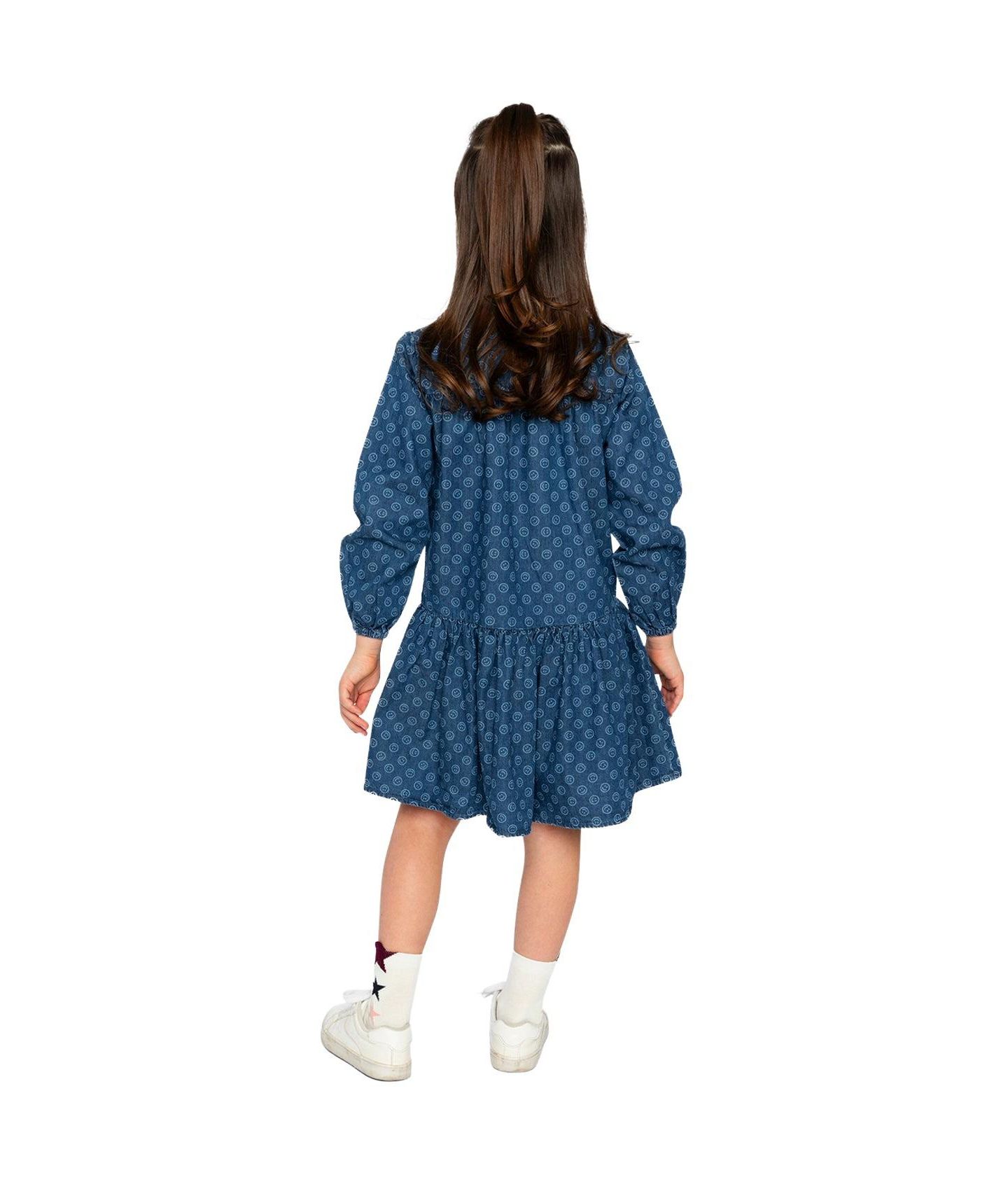 Платье Deux par Deux Shirt Dress Smiley Print для девочек, цвет: Синий с принтом — фото 5