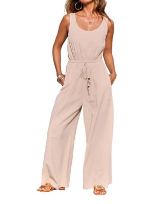 Women's Sleeveless Drawstring Waist Wide Leg Jumpsuit