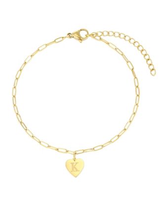Tarnish Resistant Gold Initial Engraved Heart Paperclip Chain Bracelet