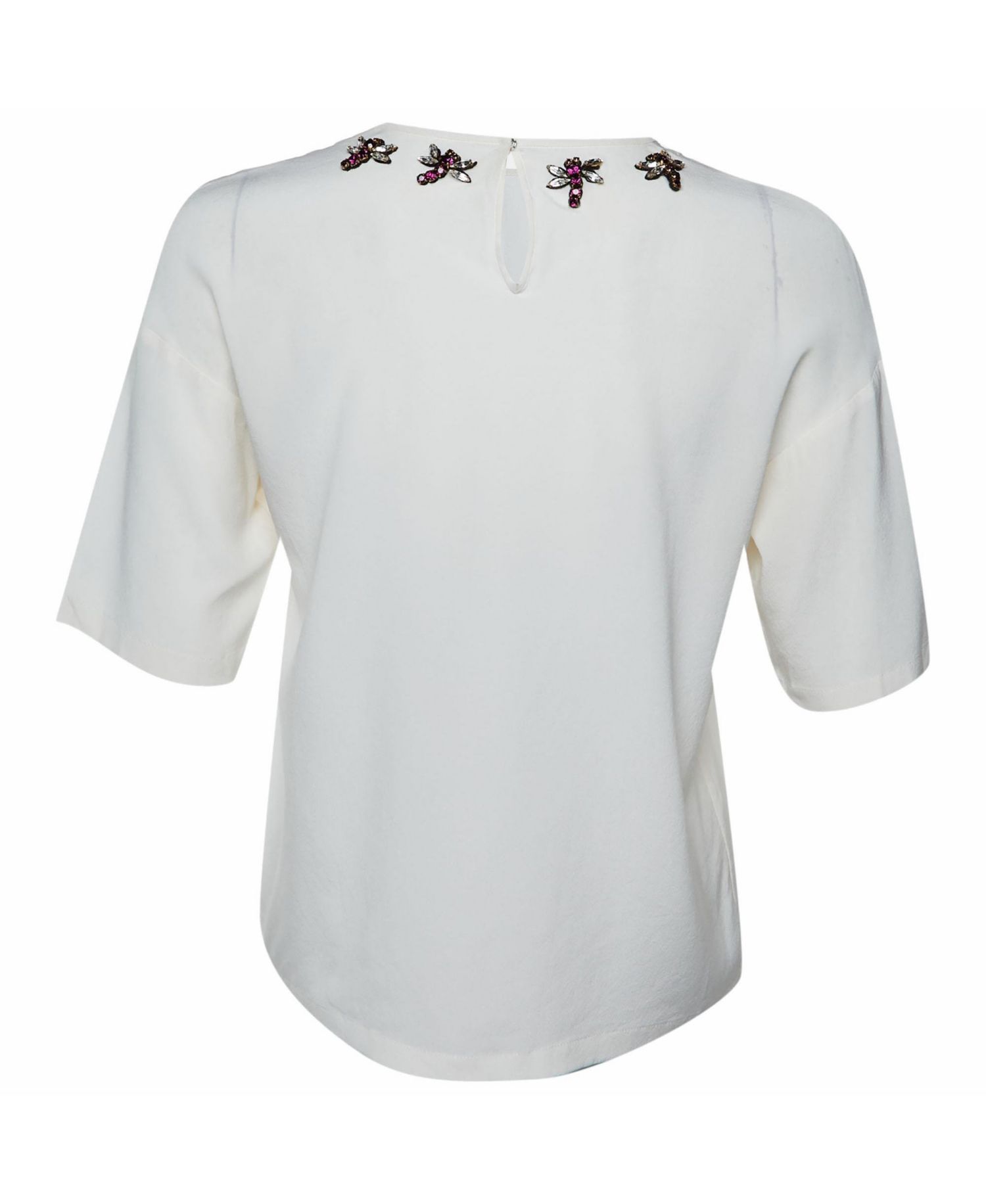 Women's Pre-Owned Dolce and Gabbana Dragonfly Embellished Silk Crepe Blouse