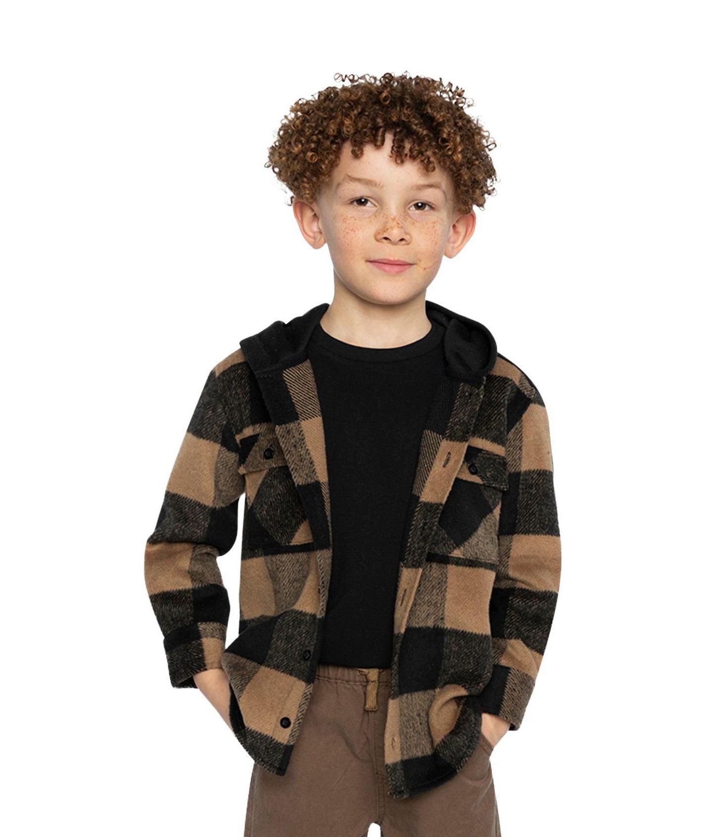 Рубашка Deux par Deux Flannel Shirt with Fleece Hood для мальчиков-малышей, цвет: Коричневый / Чёрный — фото 2