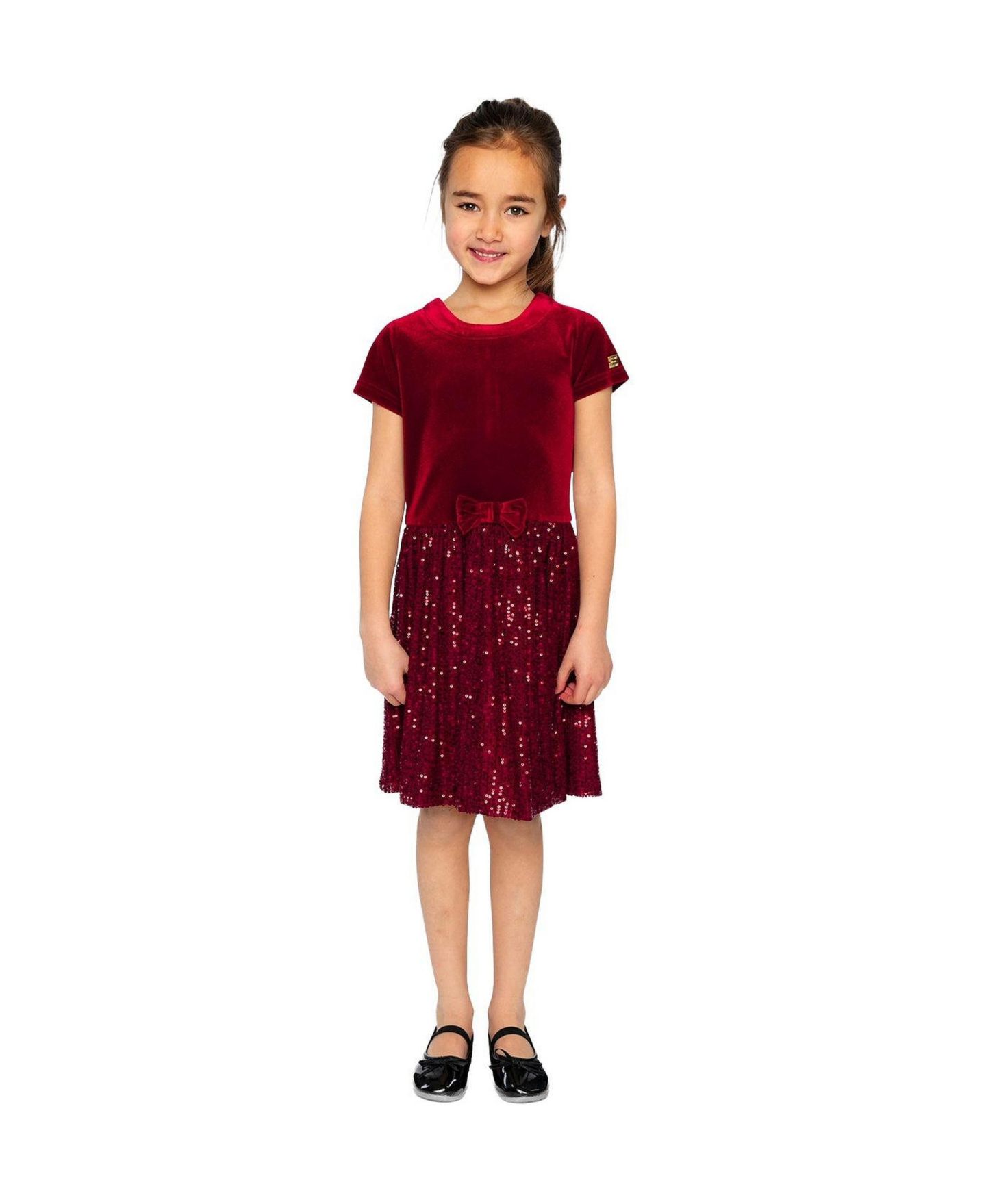 Платье Deux par Deux Bi-Material Short Sleeve Dress with Glittering Skirt для девочек, цвет: Rouge — фото 2