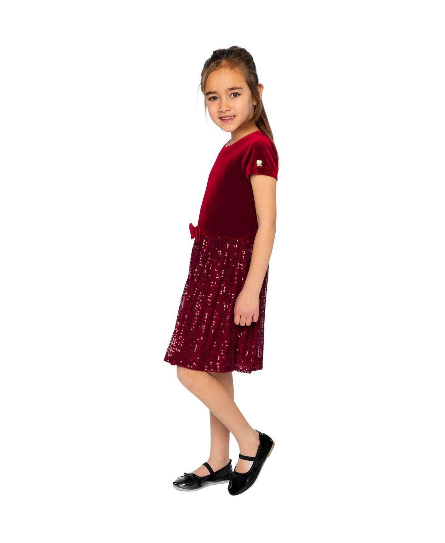Платье Deux par Deux Bi-Material Short Sleeve Dress with Glittering Skirt для девочек, цвет: Rouge — фото 3