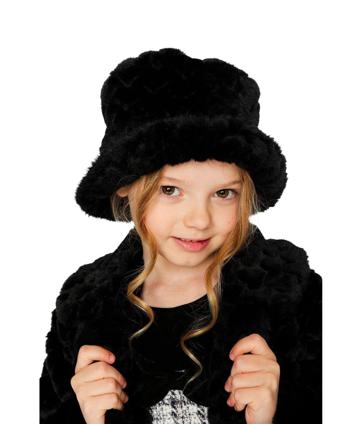 Панама Deux par Deux Faux Fur Bucket Hat для девочек, цвет: Чёрный — фото 1