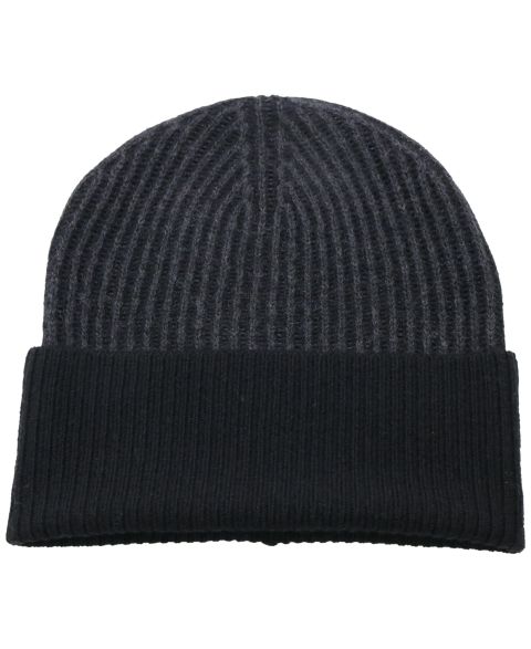Мужская шапка Portolano Two-Tone Rib Merino Wool Beanie, цвет: Чёрный / Угольный