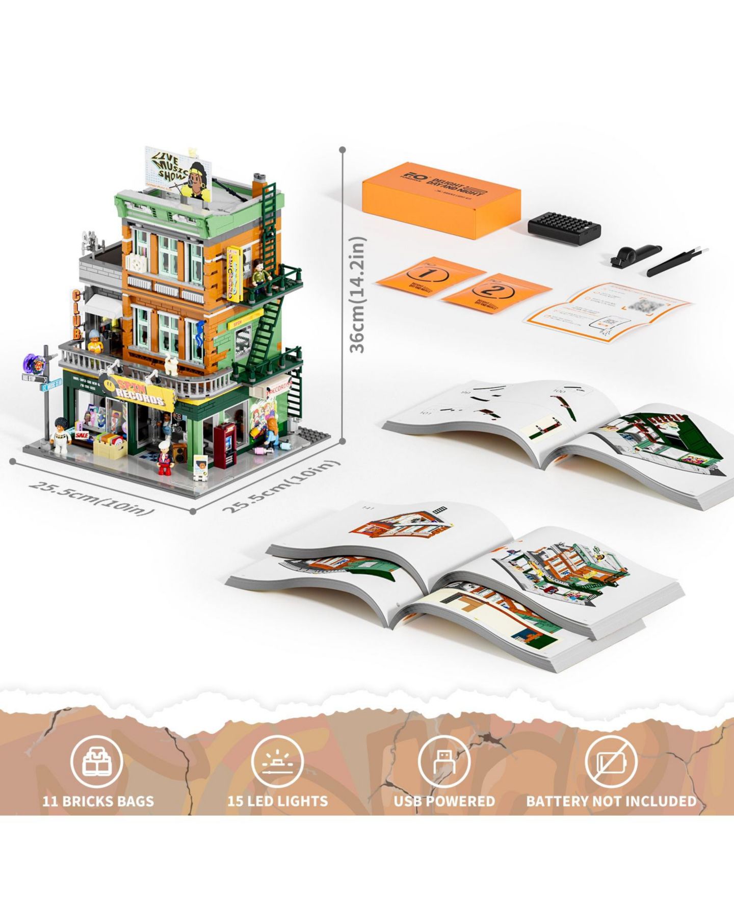 Детский конструктор Lumibricks Record Store Street Fusion 1980-Piece LED Lighting Building Set, Ages 11 & Up — фото 10
