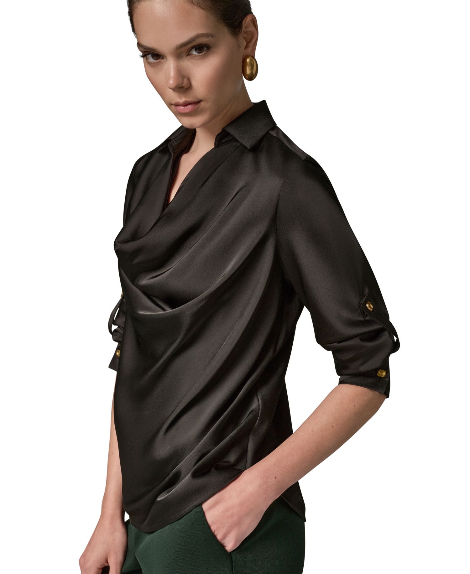Petite Satin Back Crepe Long-Sleeve Top