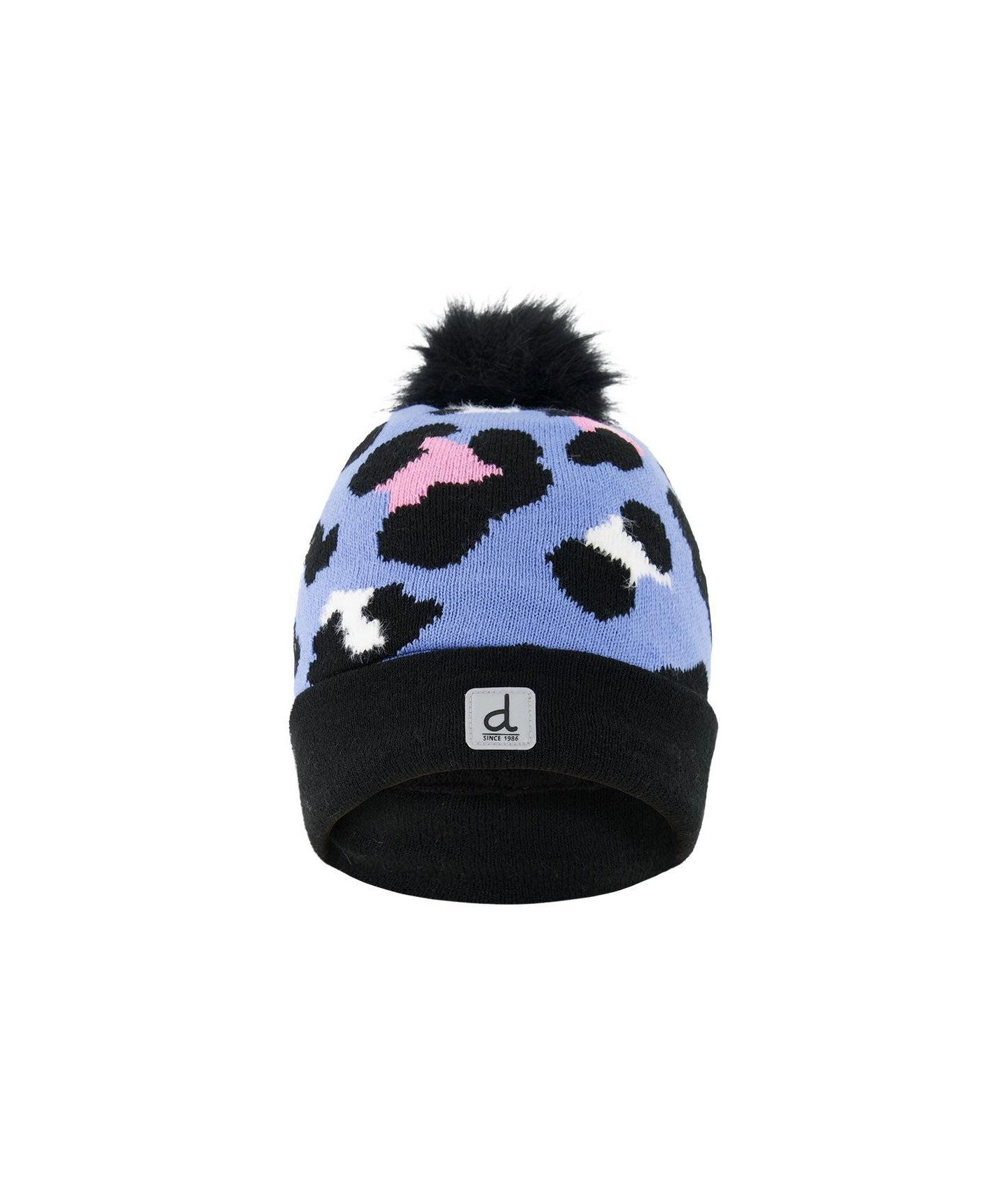 Шапка Deux par Deux Winter Knit Hat with Pompom для девочек, цвет: Синий леопардовый с принтом — фото 1