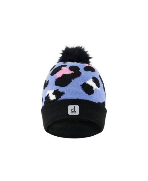 Шапка Deux par Deux Winter Knit Hat with Pompom для девочек, цвет: Синий леопардовый с принтом