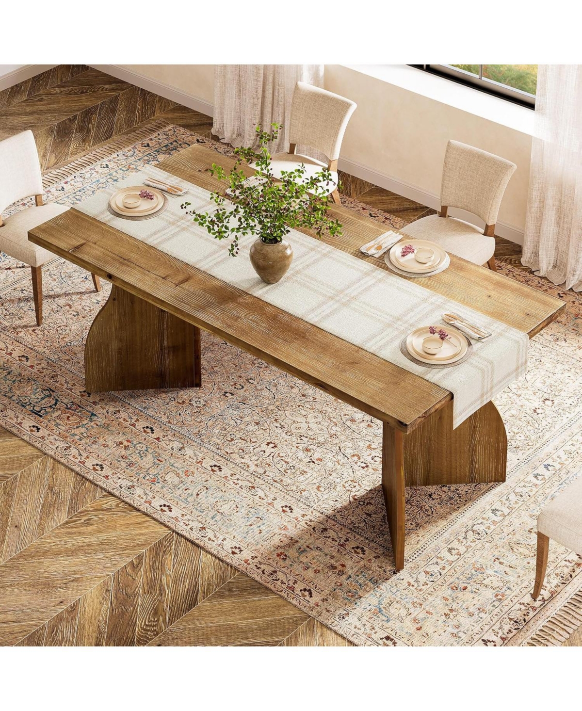 Tribesigns 63-Inch Solid Wood Dining Table for 4-6, Farmhouse Rectangular Kitchen Table with Heavy-Duty Pedestal Base