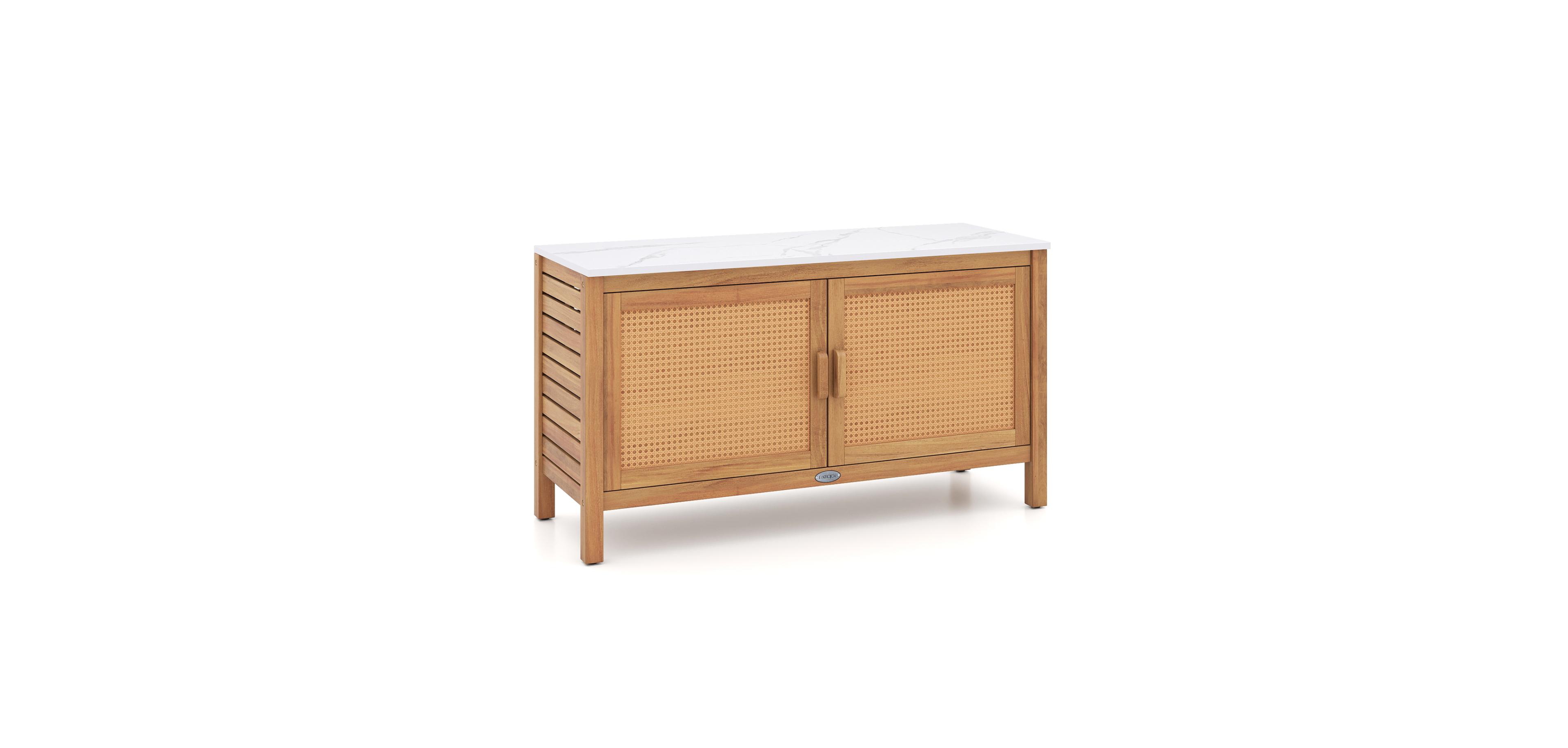 Slickblue Acacia Wood Outdoor Cabinet with Faux Marble Top for Patio Storage