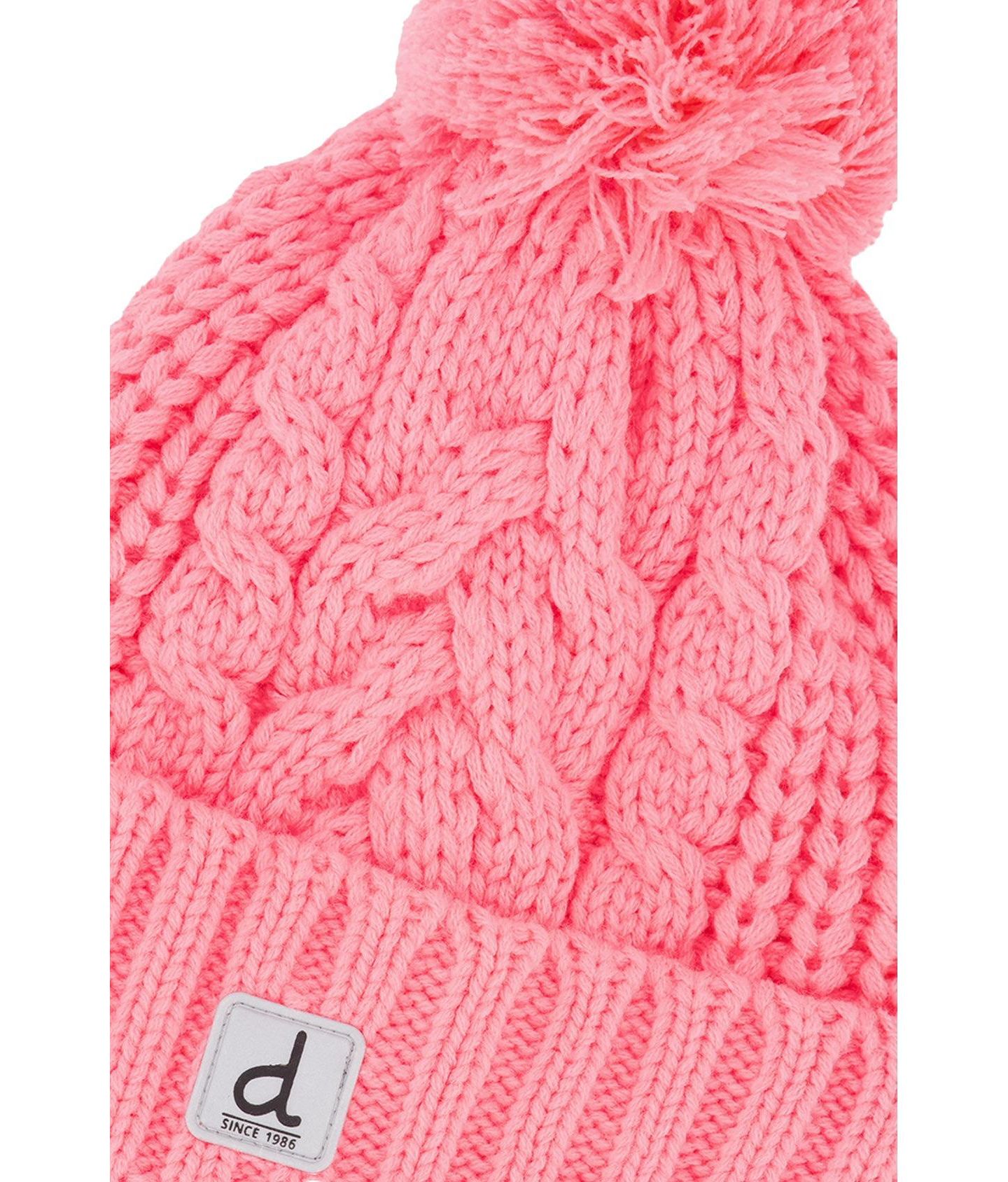 Шапка Deux par Deux Winter Knit Hat with Pompom для девочек, цвет: Неоновый коралловый — фото 4